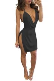 Plus Size Sexy Solid Color Sling Split Mini Dress GWLS-1702