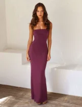 Sexy Sling Solid Color Backless Maxi Dress GWLS-202403