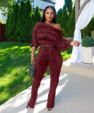 Irregular Pleated Long Sleeve Pants Suit CM-9532