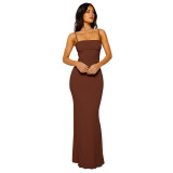 Sexy Sling Solid Color Backless Maxi Dress GWLS-202403