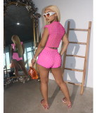 Solid Color O Neck T Shirt Two Piece Shorts Set GWLS-202302