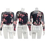 Mesh Print Long Sleeve T Shirt GWLS-202401