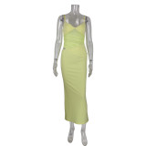 Solid Color Mesh Sling Maxi Dress GWLS-LD202508