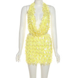 Halterneck V Neck Sexy Two Piece Skirts Set DLSF-K25S76192