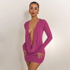 Sexy Deep V Neck Ruched Mini Dress GDSF-Y25DS500