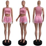 Solid Color Sleeveless T Shirt Two Piece Shorts Set GWLS-LD201099