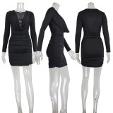 Deep V Neck Long Sleeve Mini Dress GWLS-202512