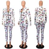 Butterfly Print Zipper Long Sleeve Jumpsuit GWLS-LD201031