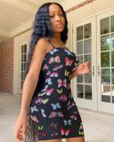 Plus Size Butterfly Print Sling Backless MIni Dress GWLS-LD201027