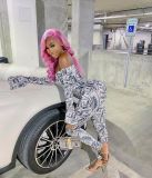 Printed Sexy Wrap Flare Sleeve Two-Piece Pant Set GWLS-LD201035