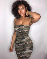 Plus Size Camouflage Print Wrap Chest Midi Dress GWLS-LD0051