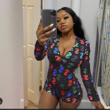Dollar Print Letter Casual Loungewear Romper GWLS-LD201033