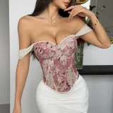 Retro Jacquard Wrap-Front Fishbone Camisole GOMN-71097