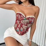 Floral Print Wrap Chest Lace-Up Bustier Tank Top GOMN-70112