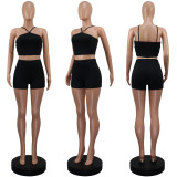 Cross Tie Up Solid Color Two Piece Shorts Set GWLS-LD201075