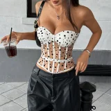 Polka Dot Print Fishbone Wrap Chest Tank Top GOMN-70108