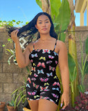 Plus Size Butterfly Print Backless Sling Romper GWLS-LD201025