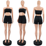 Solid Color Wrap Chest Top Two Piece Shorts Set GWLS-LD201069