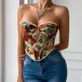Floral Print Wrap Chest Lace-Up Bustier Tank Top GOMN-70112