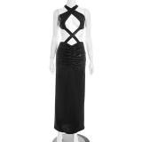 Backless Cross Strap Lace-up Sexy Maxi Dress GDSF-J25DS431