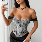 Retro Jacquard Wrap-Front Fishbone Camisole GOMN-71097