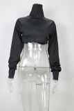 Long Sleeve High Collar Crop Top GWLS-LD201078