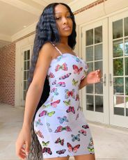 Plus Size Butterfly Print Sling Backless MIni Dress GWLS-LD201027