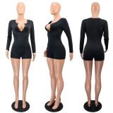 V Neck Solid Color Long Sleeve Romper GWLS-LD201019