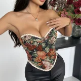 Floral Print Wrap Chest Lace-Up Bustier Tank Top GOMN-70112