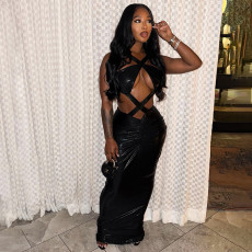 Backless Cross Strap Lace-up Sexy Maxi Dress GDSF-J25DS431