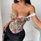 Retro Jacquard Wrap-Front Fishbone Camisole GOMN-71097