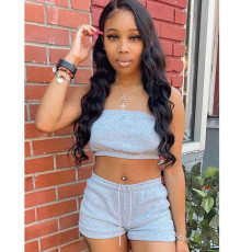 Solid Color Wrap Chest Top Two Piece Shorts Set GWLS-LD201069