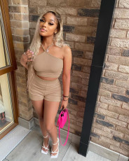 Cross Tie Up Solid Color Two Piece Shorts Set GWLS-LD201075