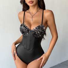 Sexy Sequin Backless Sling Bodysuit GOMN-K0686