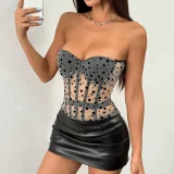 Polka Dot Print Fishbone Wrap Chest Tank Top GOMN-70108