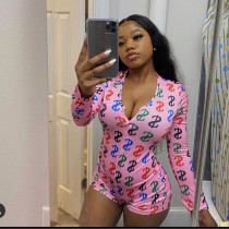 Dollar Print Letter Casual Loungewear Romper GWLS-LD201033