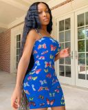 Plus Size Butterfly Print Sling Backless MIni Dress GWLS-LD201027