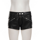 Fashion Leather Metal Buckle Zipper Shorts GPKJ-40190