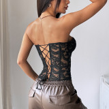 Embroidered Fishbone-Strap Backless Tank Top GOMN-71202