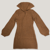 Solid Color Big Lapel Lantern Sleeve Sweater Mini Dress NY-MY110