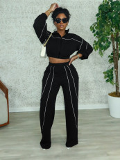 Contrast Color Straight Sport Pants Two-Piece Set SFY-827