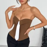 Wrap Chest Necktie Solid Color Tank Tops GOMN-70273