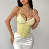 Mesh Patchwork Lace Backless Sling Tank Tops GOMN-70113