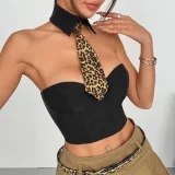 Leopard Necktie Sexy Halter Fishbone Tank Top GOMN-70352