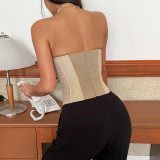 Checkered Button Fishbone Wrap Chest Tank Top GOMN-71198