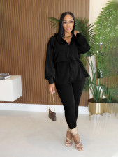 Solid Color Long Sleeve Coat Two Piece Pants Set SFY-821