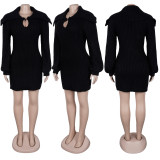 Solid Color Big Lapel Lantern Sleeve Sweater Mini Dress NY-MY110