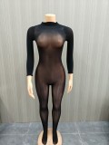 See Through Solid Color Stocking Tight Jumpsuit SFY-822