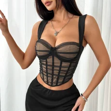 Mesh Patchwork Contrast Color Tank Top GOMN-71009