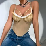 Mesh Patchwork Lace Backless Sling Tank Tops GOMN-70113